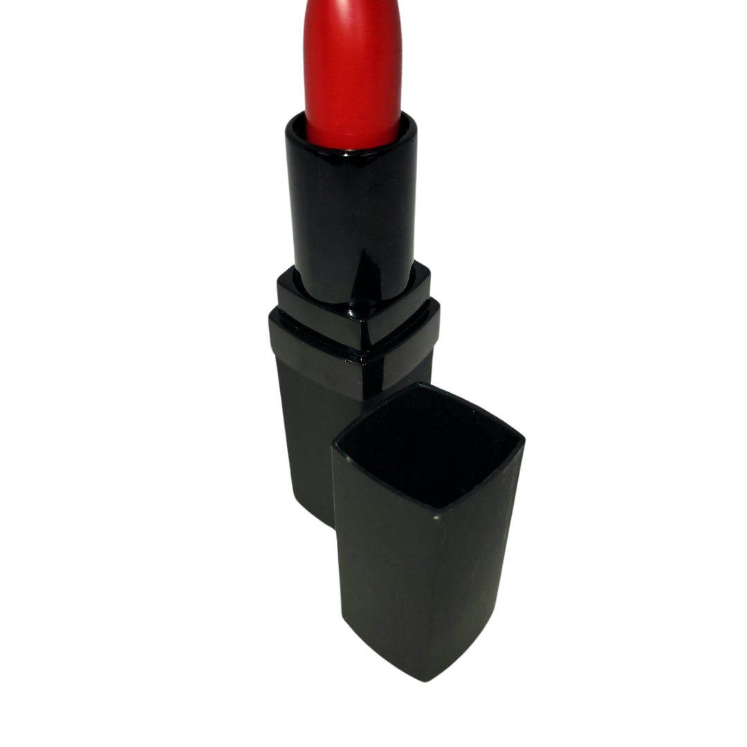 Richly pigmented dramatic red creme lipstick with a satin finish. 